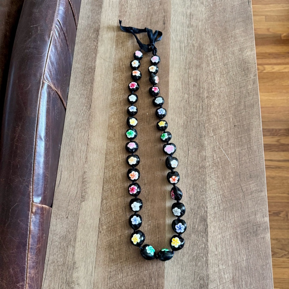 Hawaiian Kuki Nut Necklace Floral Rainbow Flower Lei